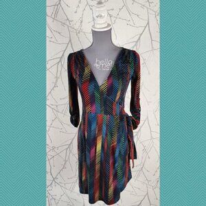 BCBGeneration Rainbow Chevron Stripe Stretch Knit Wrap Dress